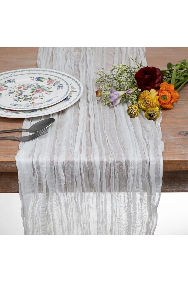 Cheesecloth Table Runner 13.3ft Boho Gauze Cheese Cloth Table Runner Rustic Sheer Runner 160inch Lon