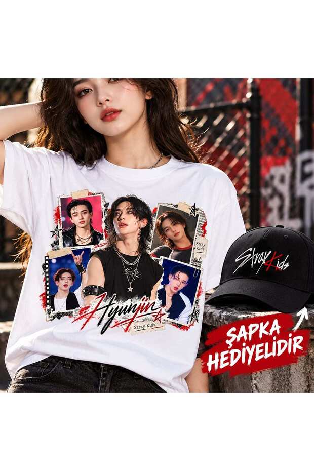 HYUNJIN STRAY KIDS Printed T-Shirt, Premium Quality, Unisex, Kids/Adults (Comes with a Free Hat)