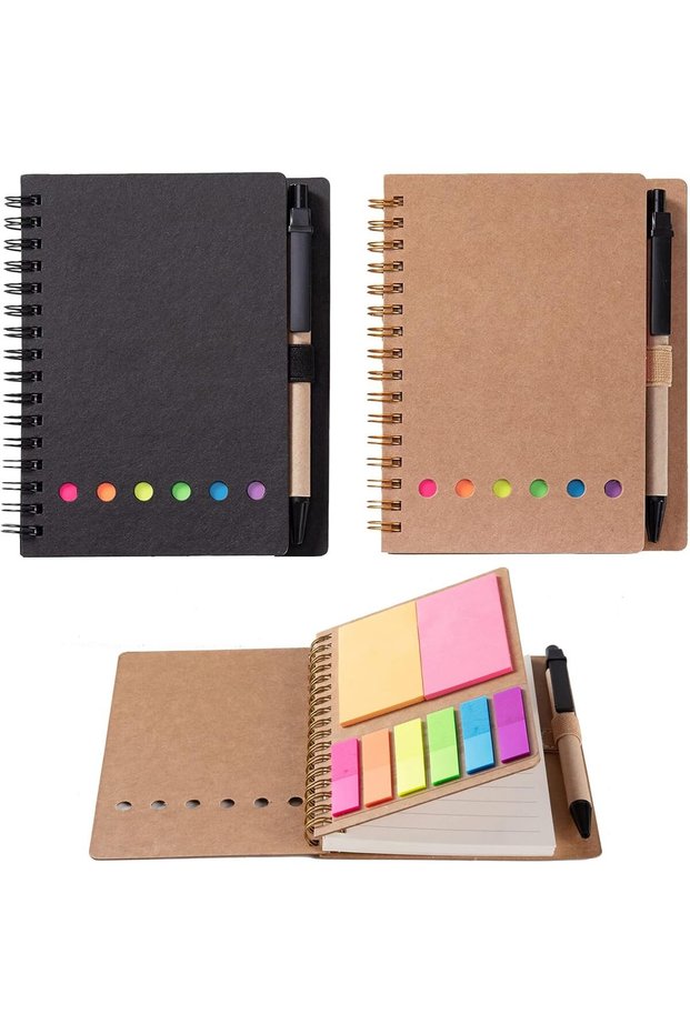 2 Pack Spiral Notebooks: Lined Notepads (Black + Brown)