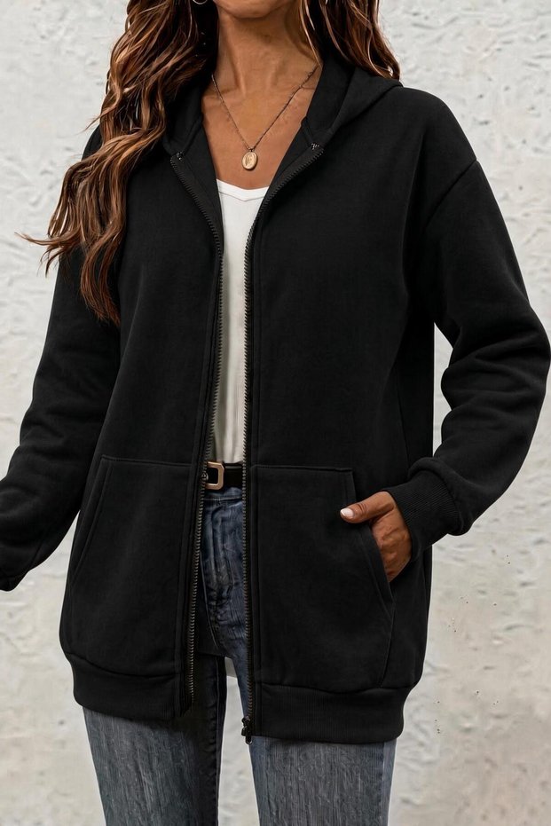 Moxy Unisex Zippered Hooded Two-Thread Raster Sweatshirt Comfortable Fit Basic Cardigan with Kangaroo Pocket