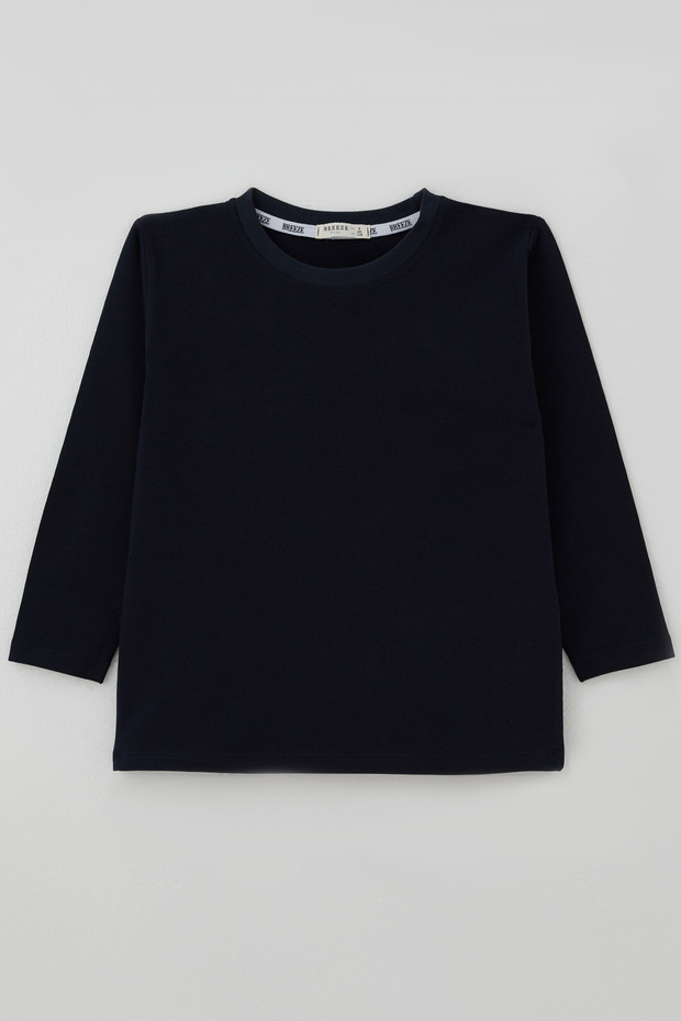 Boys' Long-Sleeve Basic T-Shirt, Ages 5–9, Navy Blue