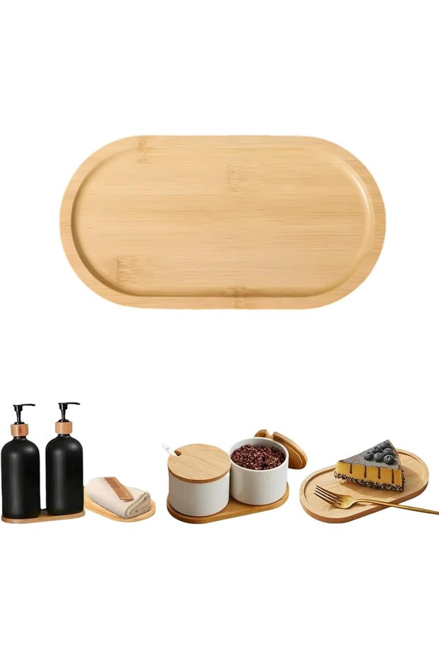 1-Piece Bamboo Bathroom Tray, Multi-Functional Organizer for Bathroom Kitchen & Breakfast Serving, D