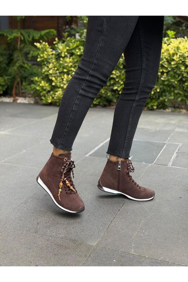 Women's Coffee-Colored Suede Lace-Up Athletic Boot PERA