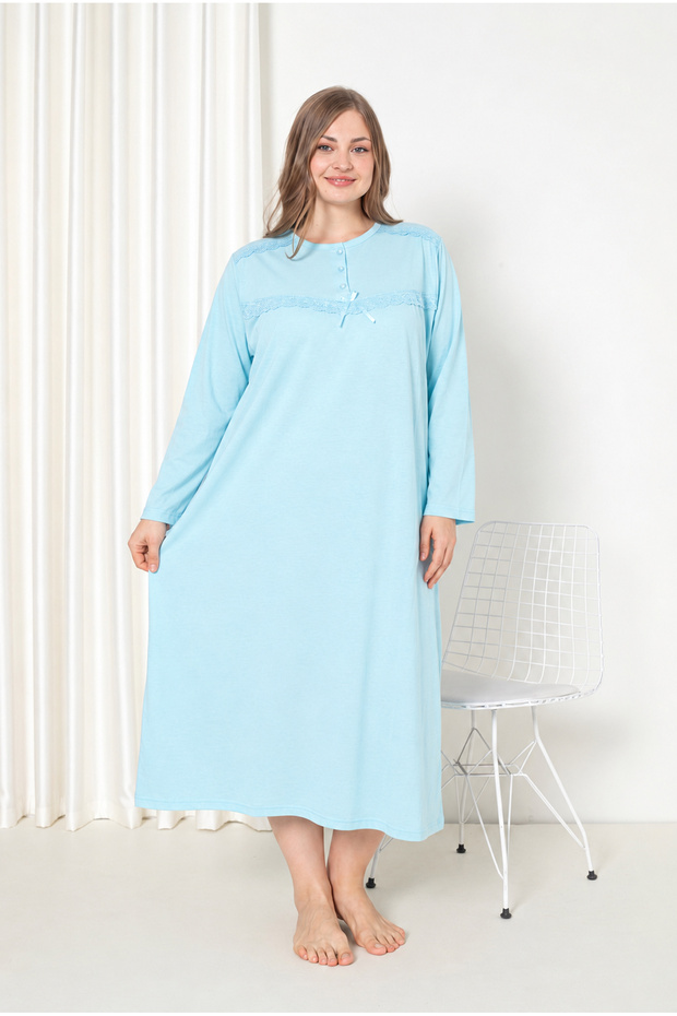 100% Cotton Transitional Fabric Long-Sleeved Plus-Size Maternity Nightgown 521