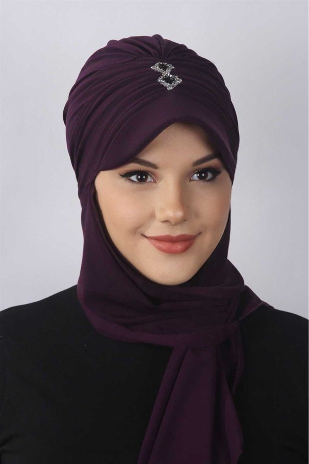 Stoned Scarf Hat Plum