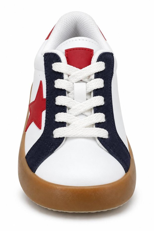Unisex Rubber Sole, Lace-Up Casual Sneakers for Girls and Boys with Star Details