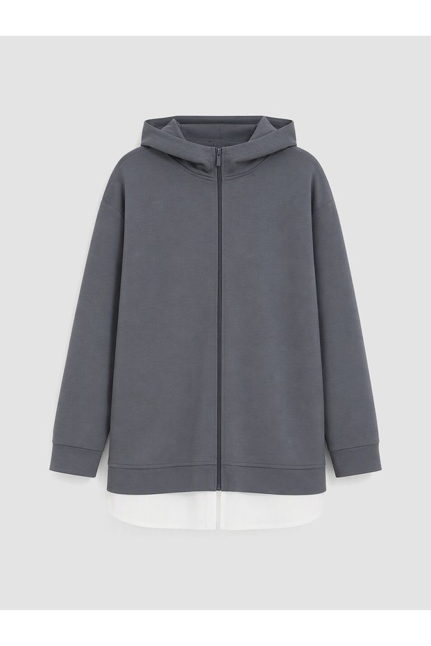 TWO MT SHOP QUALITY LCW EVERYDAY Anthracite Interlock Solid Midi Women's Zipper Sweatshirt