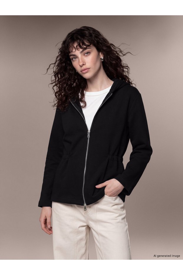 TWO MT SHOP QUALITY LCW Petite Black 2-Ply Plain Comfort & Relax Women's Zipper Sweatshirt