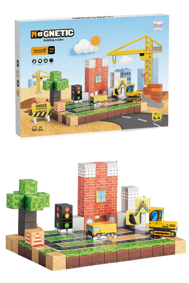 | Magnetic Building Blocks Construction Set | Ages 3+ | 115 Pieces | Spatial Imagination and Problem Solving