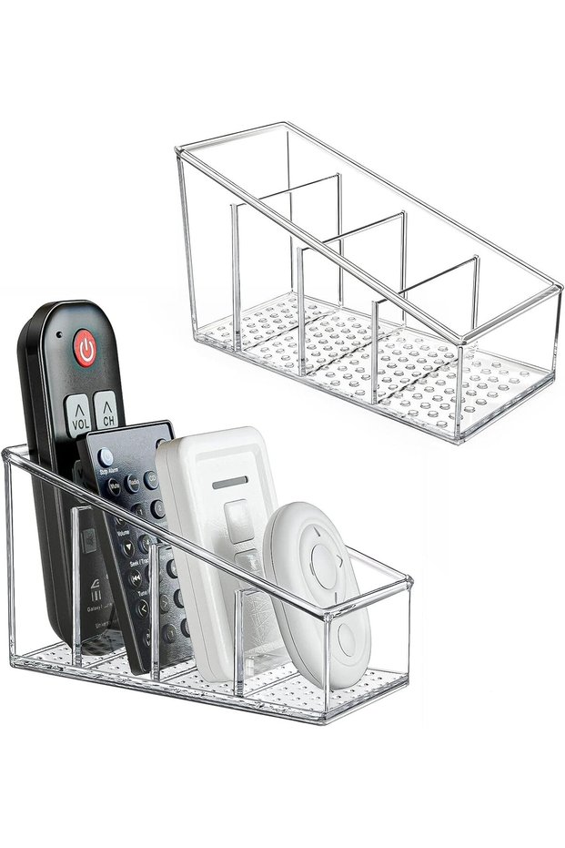 Remote Control Holder With 4 Compartment Clear Plastic Remote Control Organizer For Table Small TV R