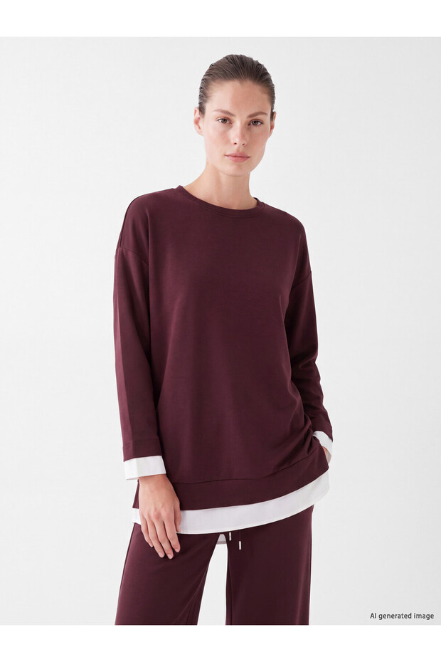 TWO MT SHOP QUALITY LCW EVERYDAY Plum Oversized Soft-Touch Women's Sweatshirt