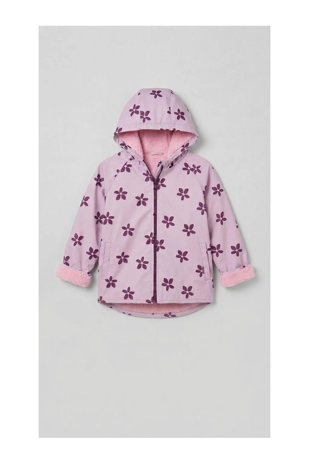 Welsoft Fleece Raincoat for Girls - Pink and Purple Flowers