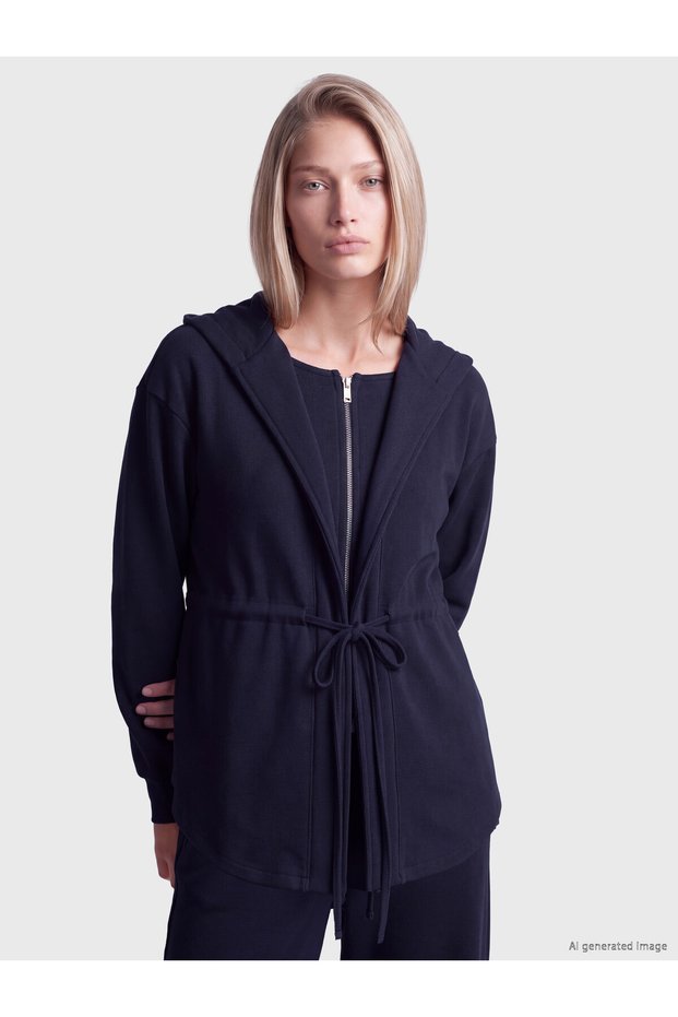 TWO MT SHOP QUALITY Natuvera Navy Blue Interlock Plain Comfort & Relax Women's Zipper Sweatshirt