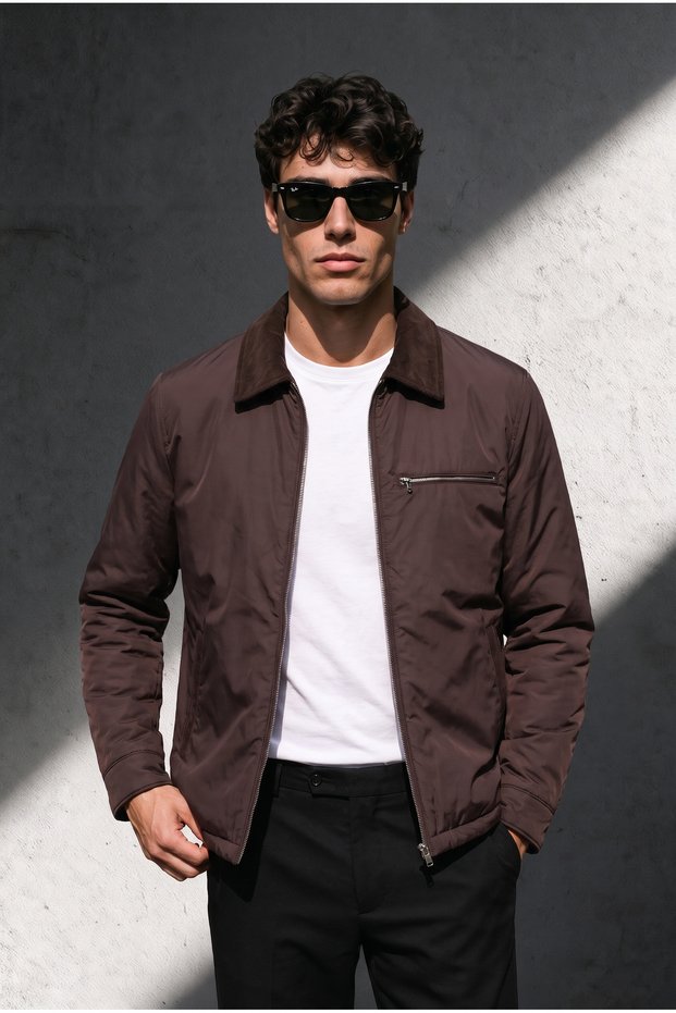 Retro-Style Velvet-Collar Coat with Pocket Detail