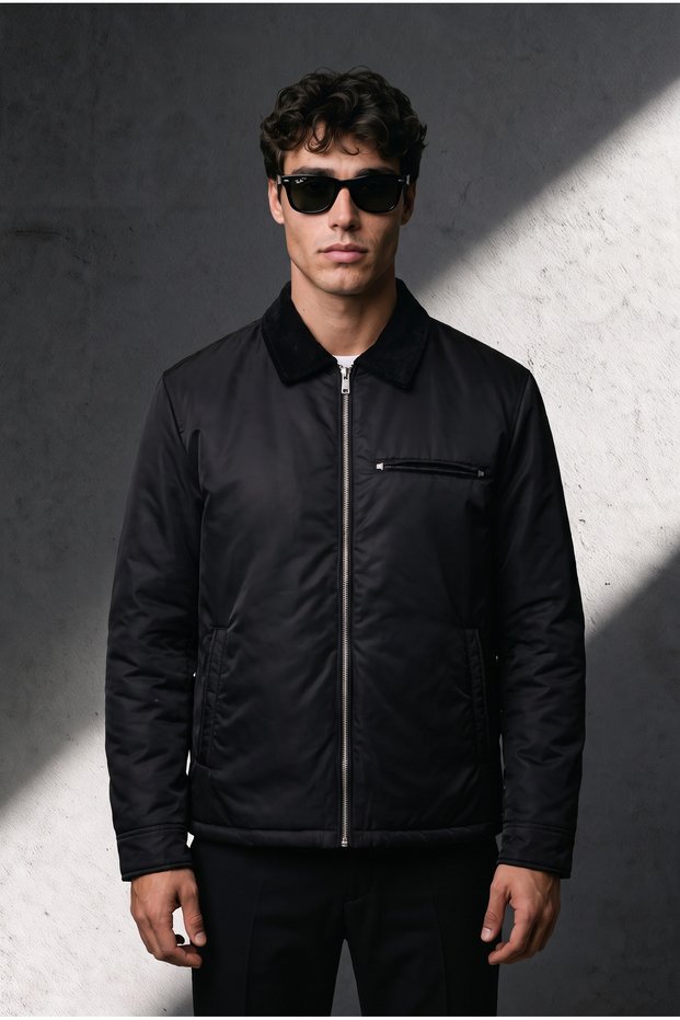 Retro-Style Velvet-Collar Coat with Pocket Detail