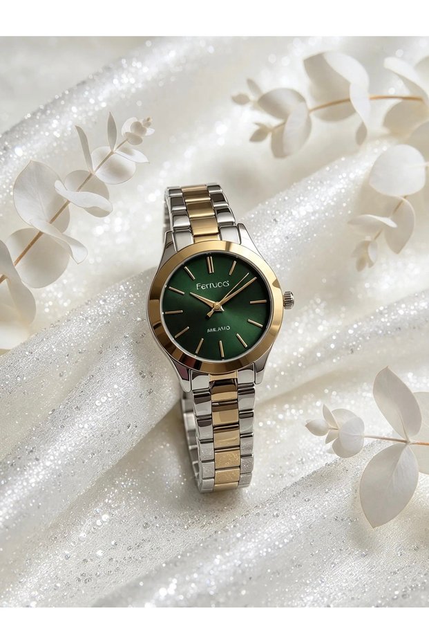 Ferrucci̇-(Gold& Silver) Green Inner Dial Women's Wristwatch