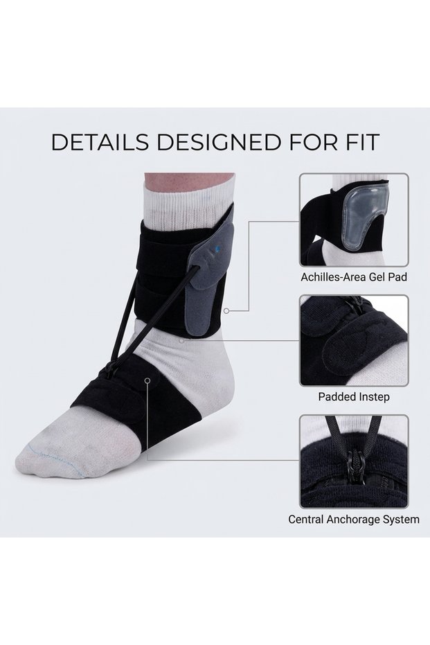 Prim Textile Drop Foot Orthosis Right ATX01, Dynamic Dorsiflexion Support Brace with Adjustable Elastic Traction Strap, Gel Achilles Pad, Padded Instep and Shoe Attachment for Laced Footwear.