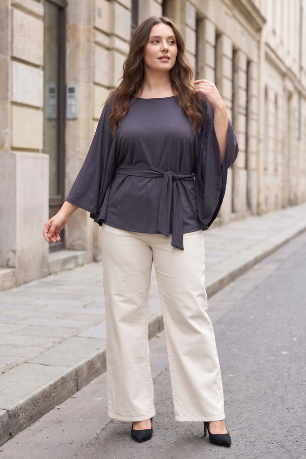 Women's Plus-Size Batwing Sleeve Belted Poncho