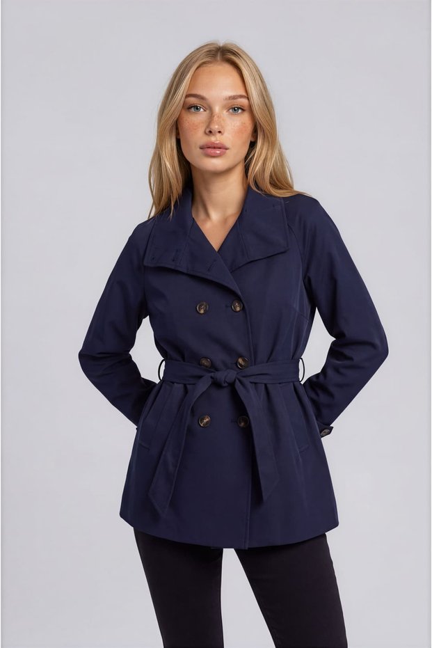 Mock Neck Tied Trench Coat