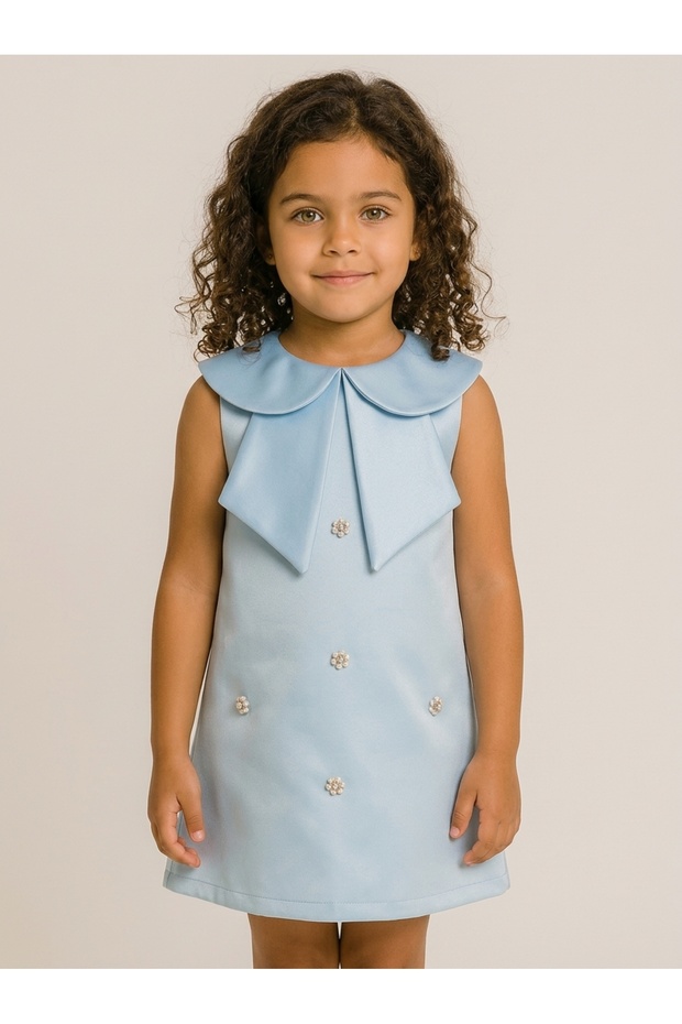 Pearl Embroidered Girls' Dress – For Special Days with an Elegant Collar Design