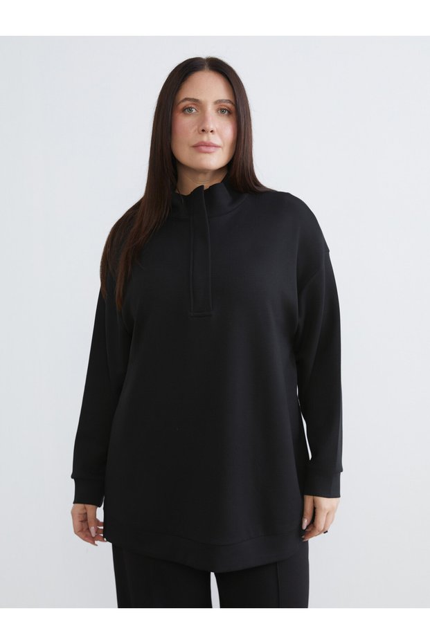 Alita City Farkıyla Lcw Everyday Black Diving Fabric Plain Loose & Baggy Women's Sweatshirt Tunic