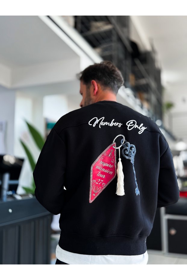Black Members Embroidered Oversized Sweatshirt RES-5016