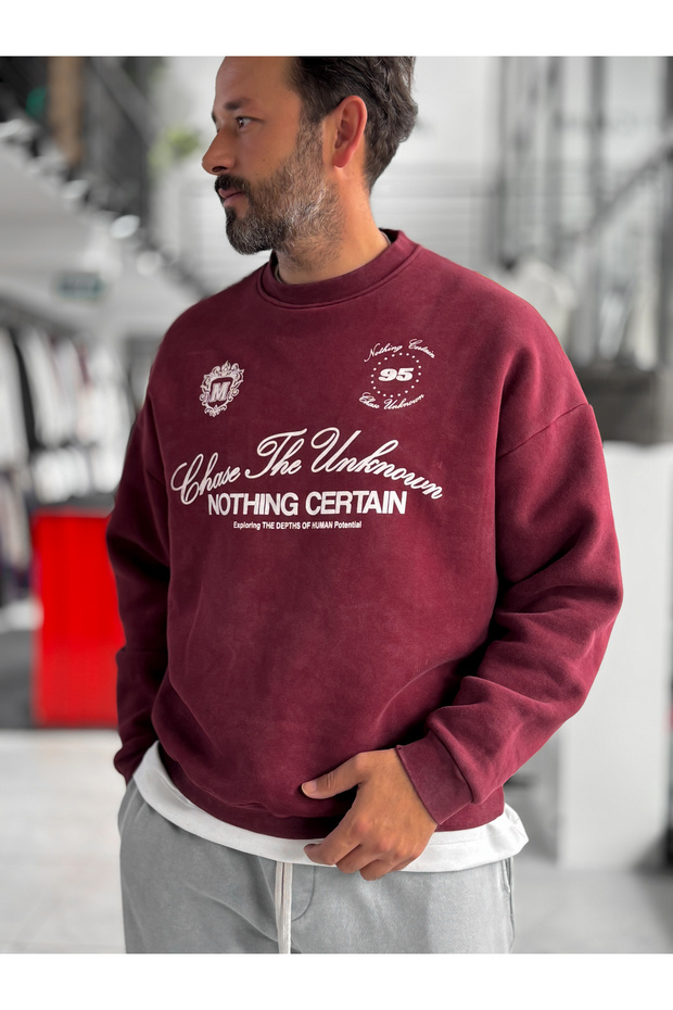 Burgundy "Nothing" Unprinted Washed Sweatshirt HM