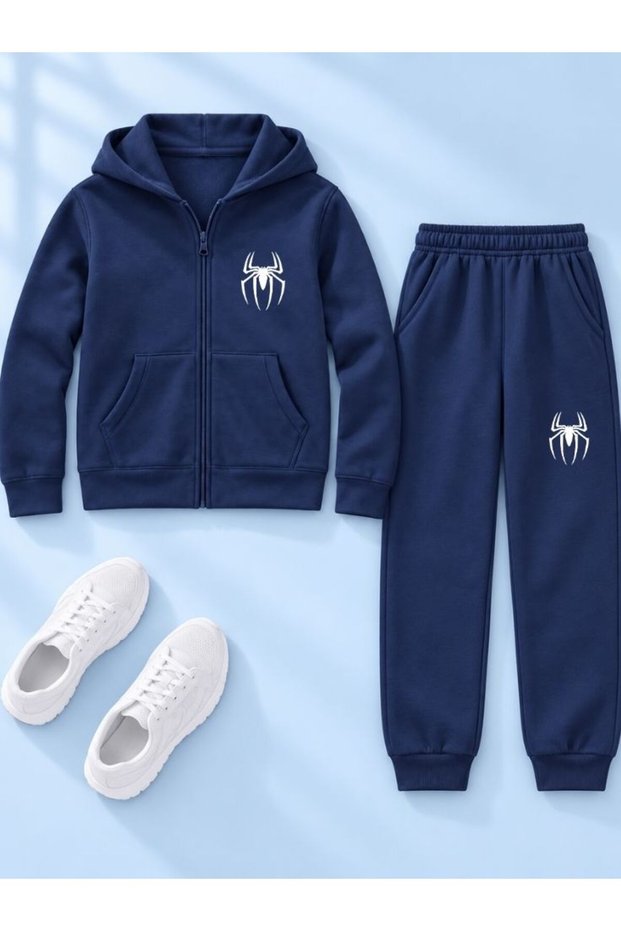 Armikids Unisex Printed Zip Detail Hooded Jacket and Jogger Pants