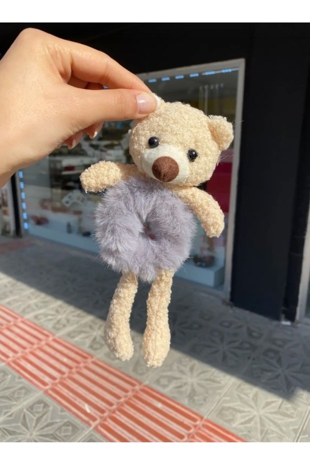 Teddy Bear Print Buckled Rubber Hair Clip, Gray