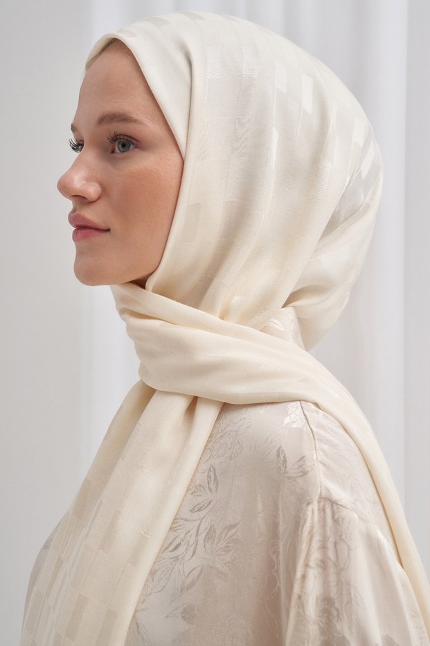 Cubed-Stripe Jacquard Italian Silk Shawl, Pearl