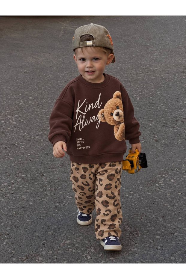 Unisex, three-ply, 100% Cotton, Teddy Bear Print, Oversized two-piece set