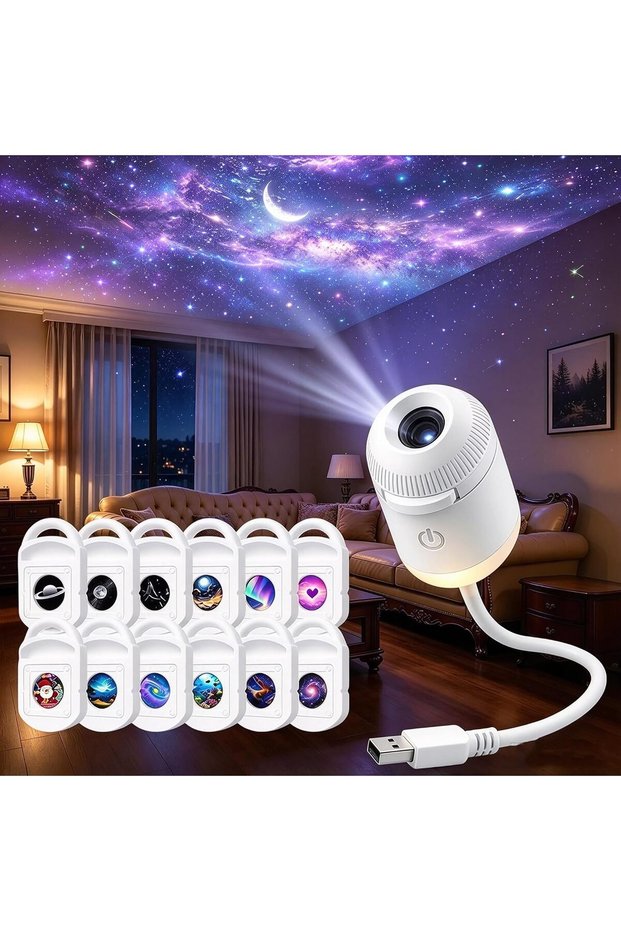 جهاز عرض جالاكسي، جهاز عرض السماء المرصعة بالنجوم وإضاءة ليلية 2 في 1، 360 درجة °   مصباح LED قابل للتعديل بتصميم المجرة الفضائية