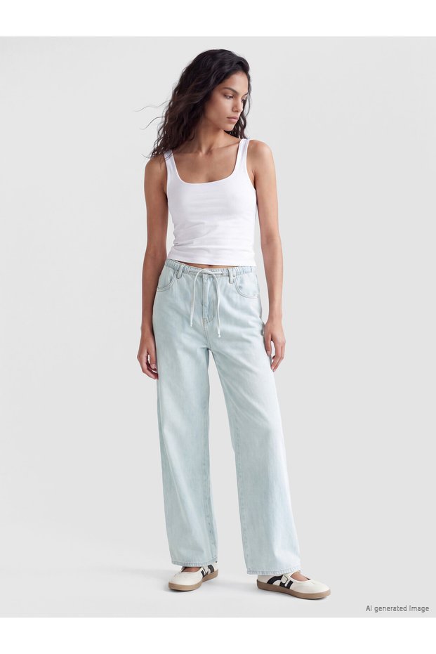 Alita City Farkıyla Xside Blue Denim Straight Wideleg Elastic Waist Wide Leg Women's Jean Trousers