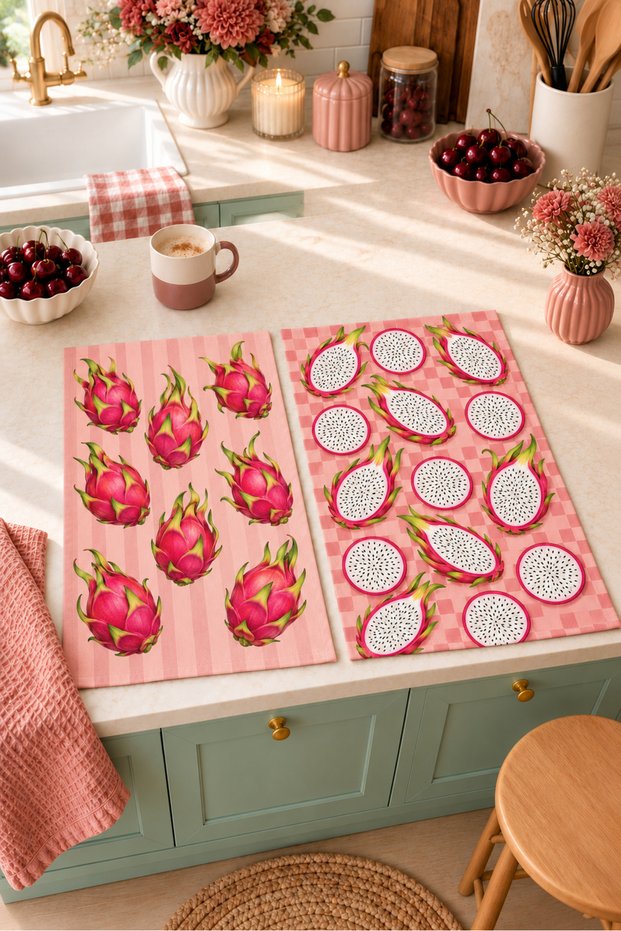 Dragon Fruit (Pitaya) Digitally Printed 2-Piece Kitchen Towel Set, 35x55 cm