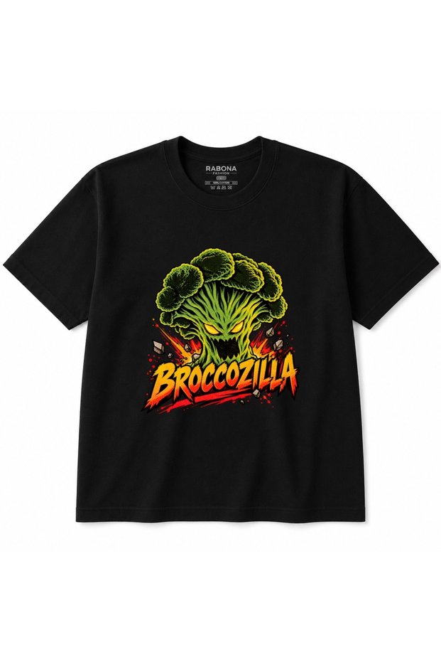 Broccozilla – Green Broccoli Monster Japanese Anime and Retro Kaiju-Themed Front and Back Design T-Shirt