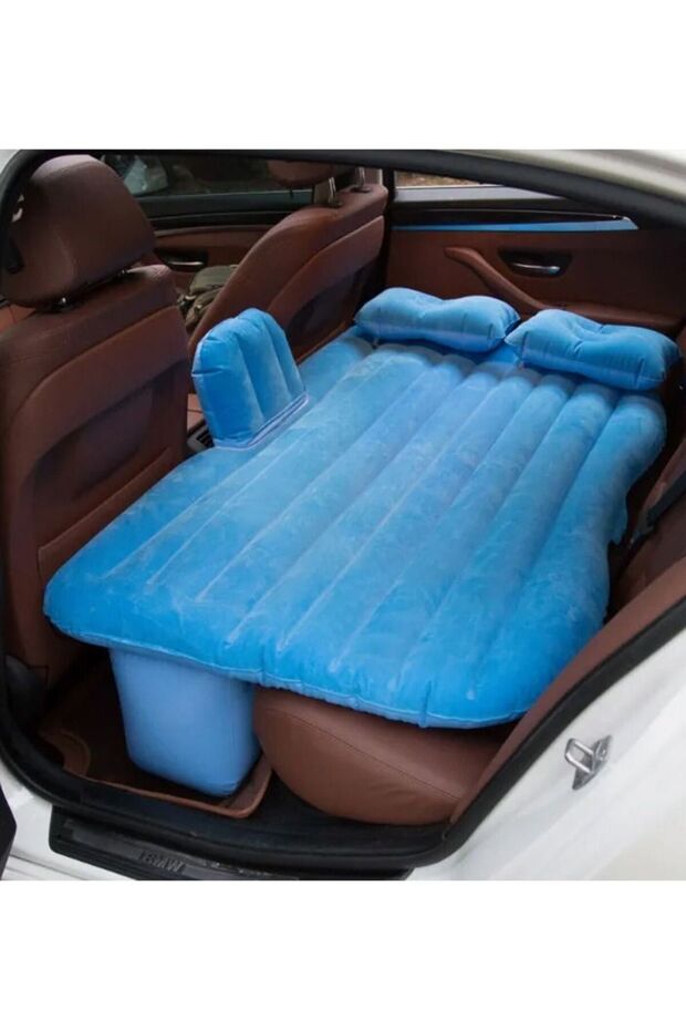 Car Back Seat Inflatable Air Mattress with Electric Car Pump and 2 Pillows, Flocked Travel Bed
