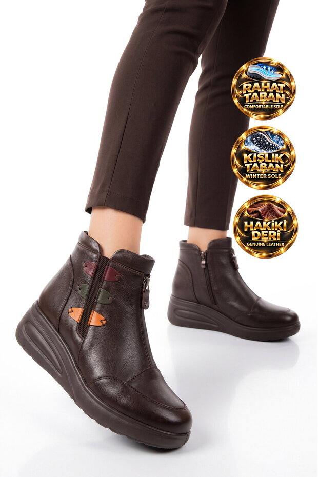 Coffee Genuine Leather Zipper-Closure Anatomical Sole Women's Boots 327704 Dribble