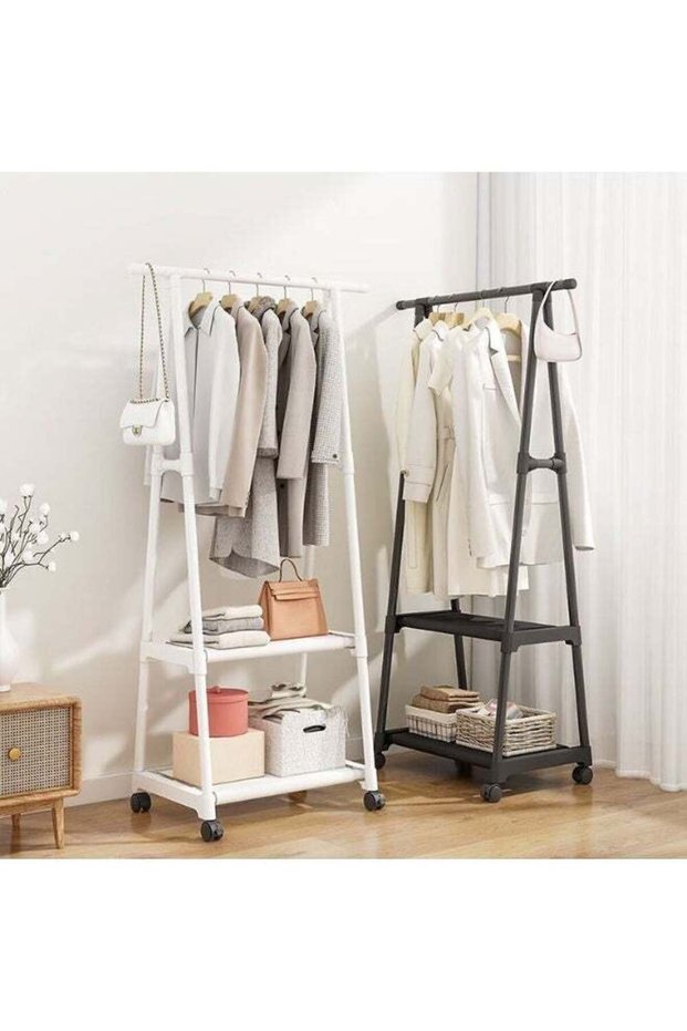 Triangle Garment Clothes Rack with Shelves and Hanging Rail, 55 x 42 x 160 cm Freestanding