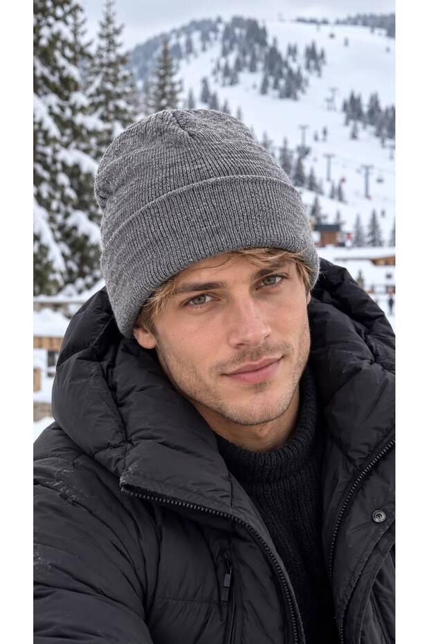 Gray Soft-Textured Knit Men's Beanie