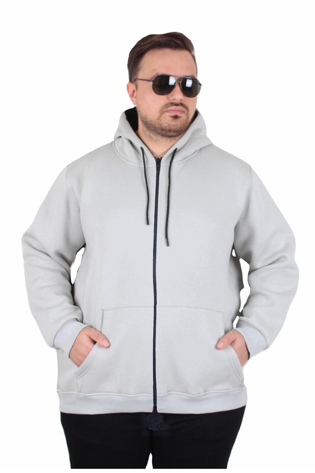 Large Size Unisex Hooded 3Ip Sweat 11701 Gray