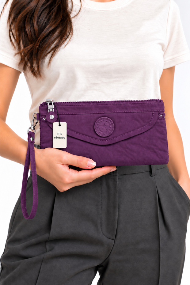 Water-Resistant Fabric-Lined Mini Clutch Bag and Shoulder Bag Wallet