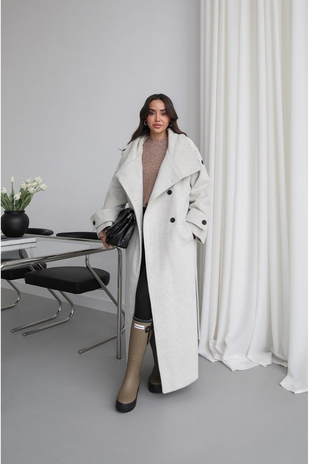 Ecru Eva-belted Premium Wool Melton Coat