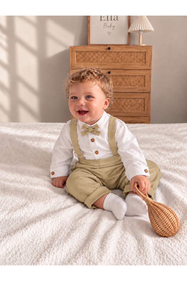 100% Cotton Black Baby & Kids Salopet Shirt Bow Tie Set