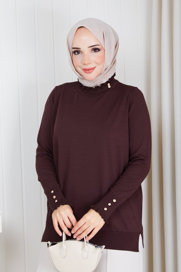 Women's Ruffle Detail Rayon-Mercerized Knit Sweater Tunic