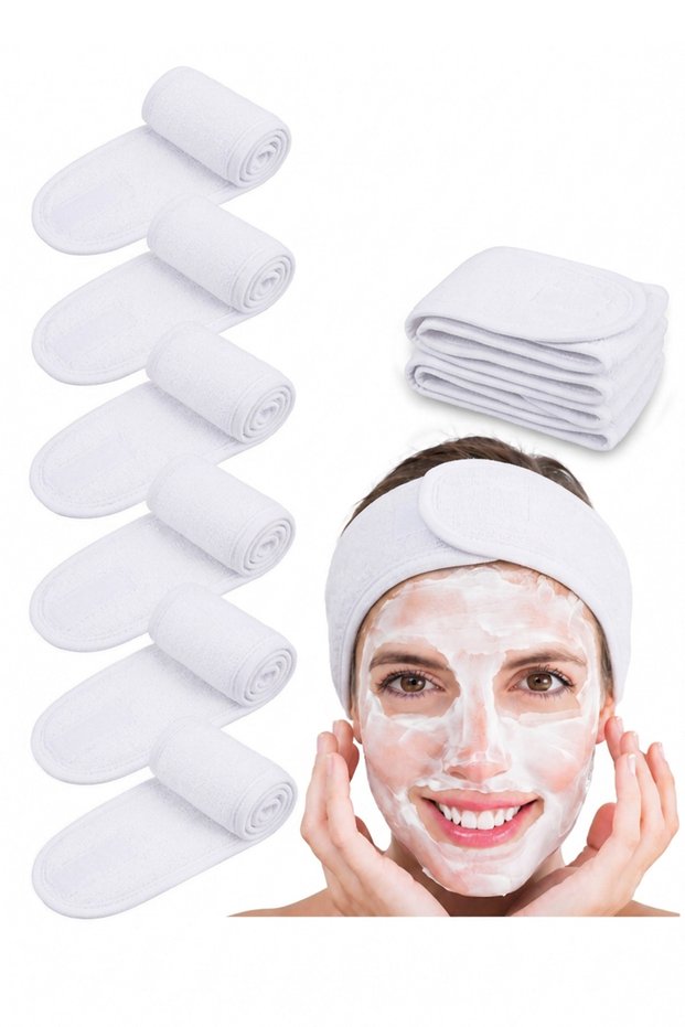 6-Piece Skincare Band Set – Velcro Towel Hair Band, Makeup and Face-Washing Bandana