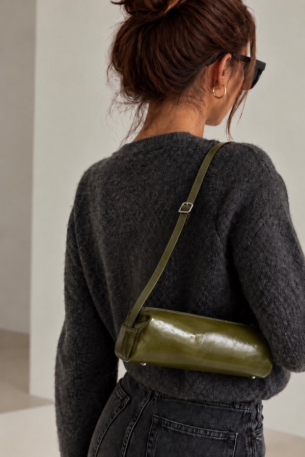 Women's Shiny Leather-Look Baguette Shoulder Bag