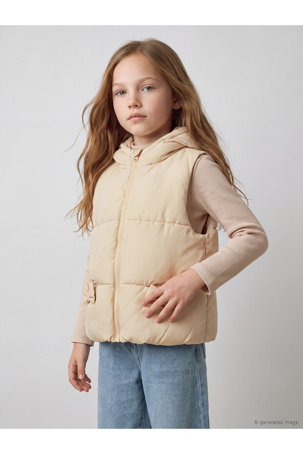 Two Mt Shop Quality Lcw Kids Beige Microfiber Plain Girls' Inflatable Vest