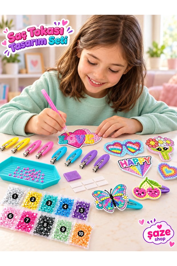 8-Piece Children's Hair Clip Design Set: Diamond-Painting Rhinestone Hair Clip Craft Kit—Educational Hobby Set with 8 Different Figures, Colorful Beads, and Decorative Accessories—Ages 3+