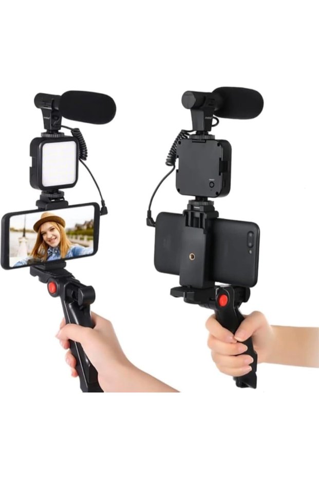 Fire Turtle 6-In-1 Vlogging Kit ForiPhone & Android -Includes Tripod, Mini Led Light + Cardioid Microphone + Phone Holder + And Accessories For Live Streaming, Video Calls, Youtube, And Instagram