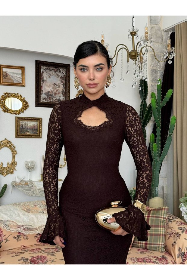 Premium Midi Dress with Lace Details
